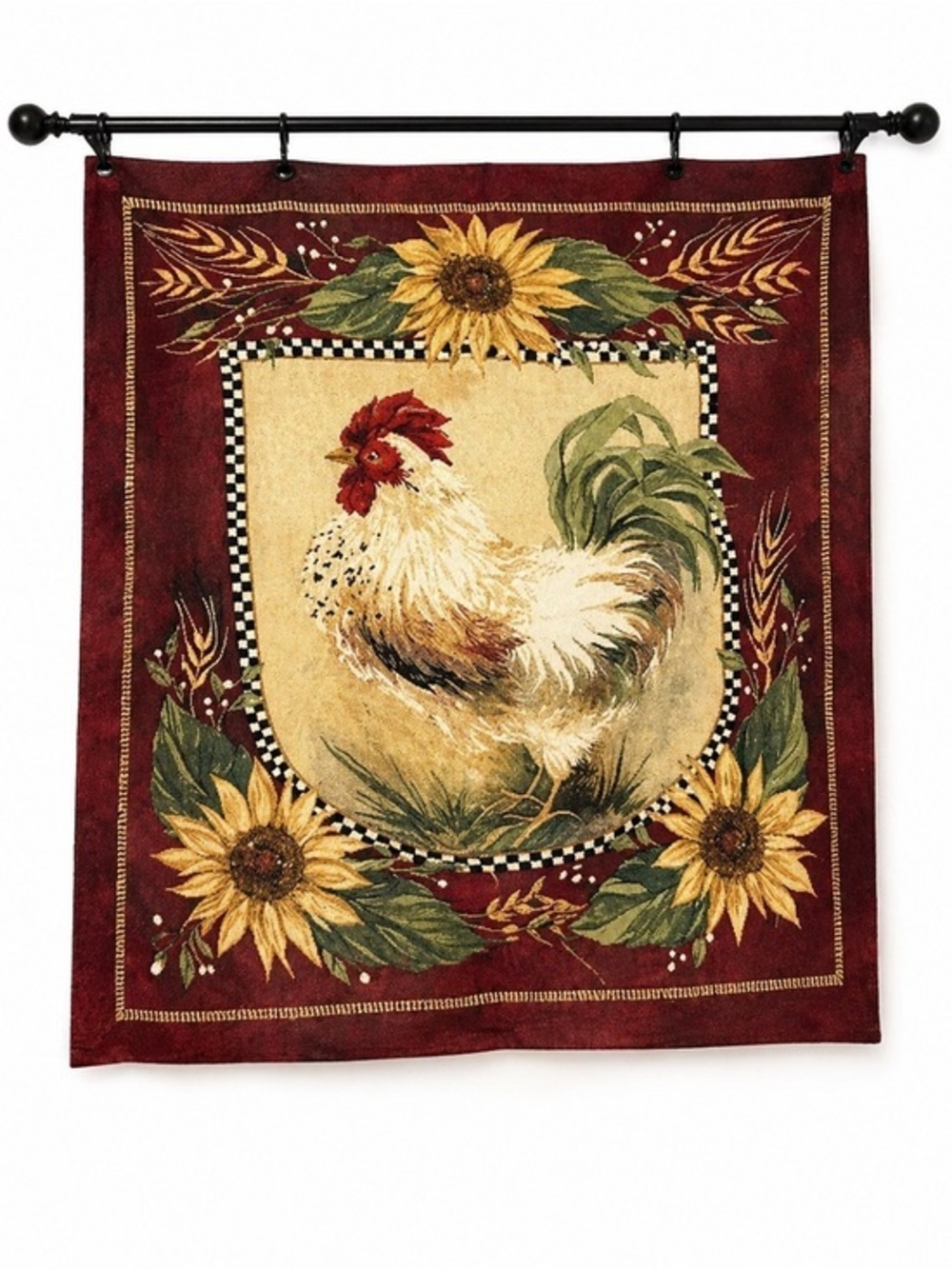 Sally Eckman Roberts Rooster Tapestry Wall Hanging 33x36 Farmhouse Sunflower